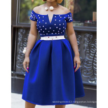 Blue Sexy Off Shoulder Beading A Line Pleated Women Party Club Dresses